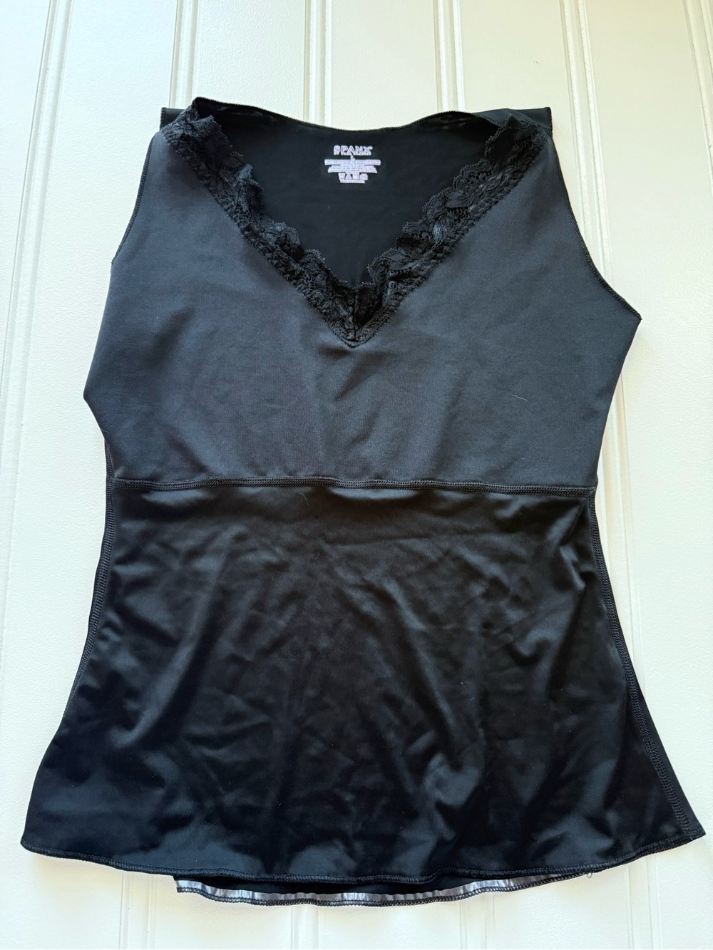 Spanx Lace Trim Cami Top Women's Large Black Slimming Layer Shapewear 3250